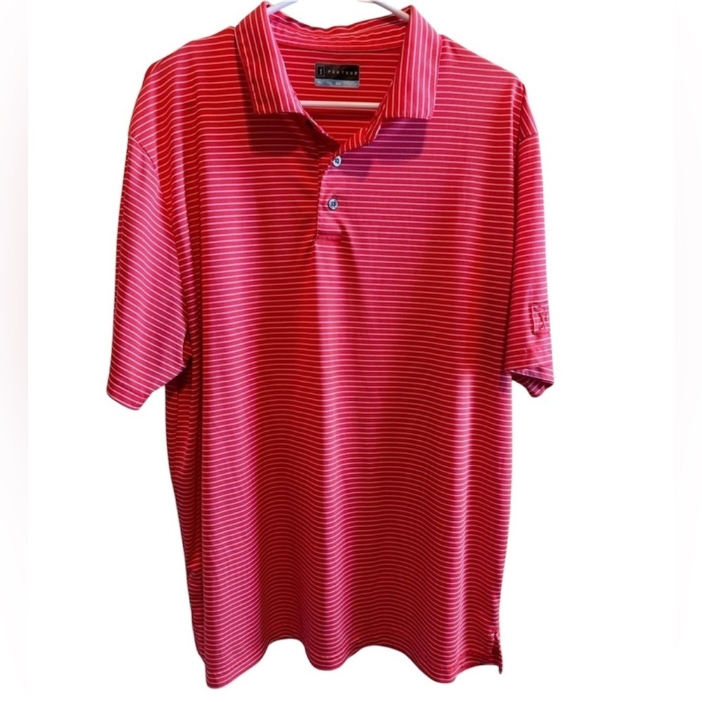 PGA Tour Orange White Striped Men’s Polo Shirt Sz XL